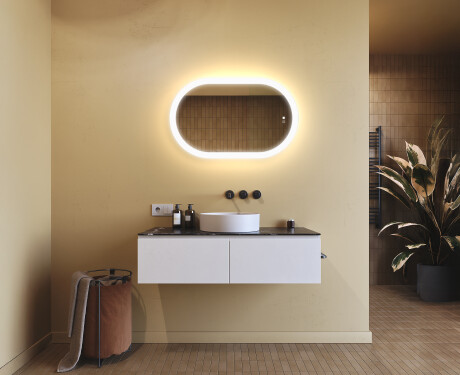 Specchio da bagno illuminato, 80×50 cm, bicolore, interruttore touch, tappetino riscaldante #9