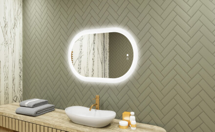 Specchio da bagno illuminato, 80×50 cm, bicolore, interruttore touch, tappetino riscaldante