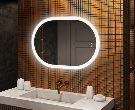 Specchio da bagno illuminato, 100×70 cm, bicolore, interruttore touch, tappetino riscaldante