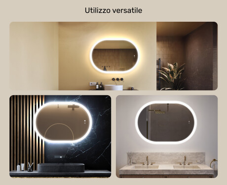 Specchio da bagno illuminato, 100×70 cm, bicolore, interruttore touch, tappetino riscaldante #2