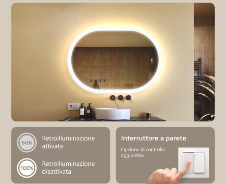 Specchio da bagno illuminato, 100×70 cm, bicolore, interruttore touch, tappetino riscaldante #4