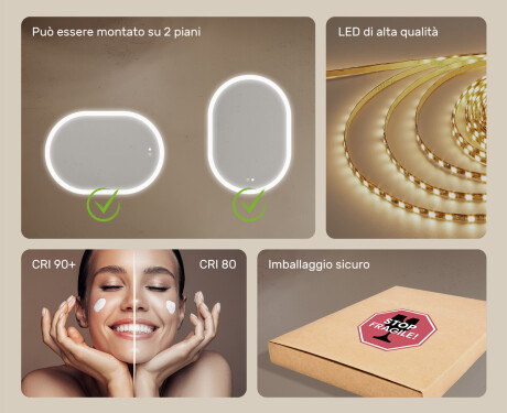 Specchio da bagno illuminato, 100×70 cm, bicolore, interruttore touch, tappetino riscaldante #6