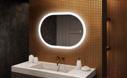 Specchio da bagno illuminato, 100×70 cm, bicolore, interruttore touch, tappetino riscaldante