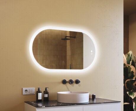 Specchio da bagno illuminato, 120×70 cm, bicolore, interruttore touch, tappetino riscaldante