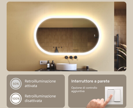 Specchio da bagno illuminato, 120×70 cm, bicolore, interruttore touch, tappetino riscaldante #4