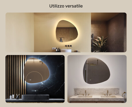 Specchio irregolare con illuminazione, 84×84 cm, bicolore, interruttore touch, tappetino riscaldante #2
