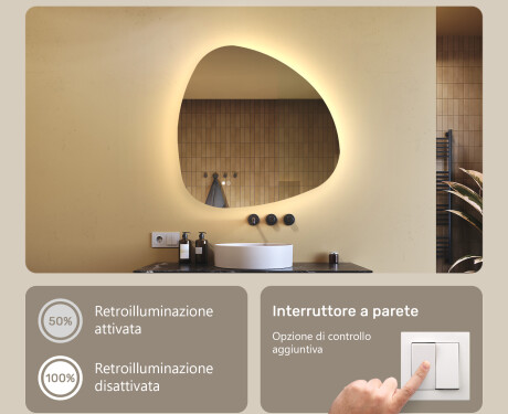 Specchio irregolare con illuminazione, 84×84 cm, bicolore, interruttore touch, tappetino riscaldante #4