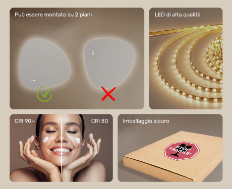 Specchio irregolare con illuminazione, 84×84 cm, bicolore, interruttore touch, tappetino riscaldante #6