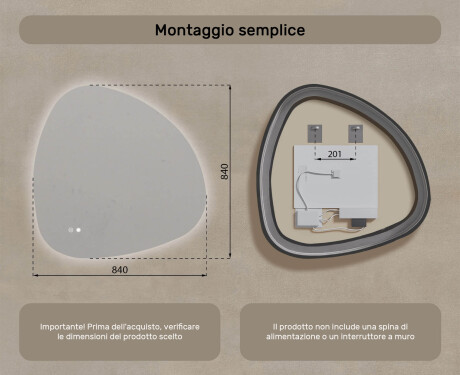 Specchio irregolare con illuminazione, 84×84 cm, bicolore, interruttore touch, tappetino riscaldante #8