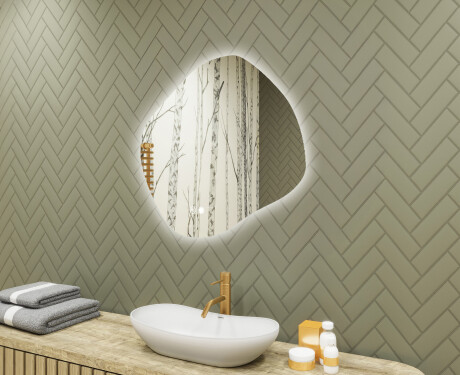 Specchio da bagno con illuminazione, 84×74 cm, bicolore, interruttore touch, tappetino riscaldante