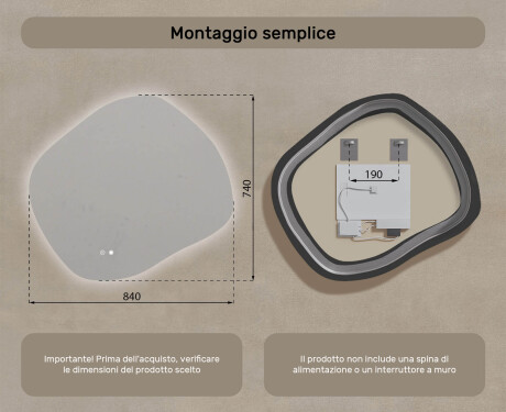 Specchio da bagno con illuminazione, 84×74 cm, bicolore, interruttore touch, tappetino riscaldante #8