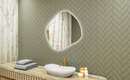 Specchio da bagno con illuminazione, 84×74 cm, bicolore, interruttore touch, tappetino riscaldante