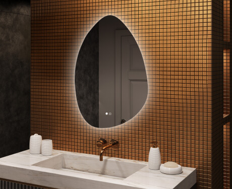 Specchio irregolare con illuminazione, 64×94 cm, bicolore, interruttore touch, tappetino riscaldante