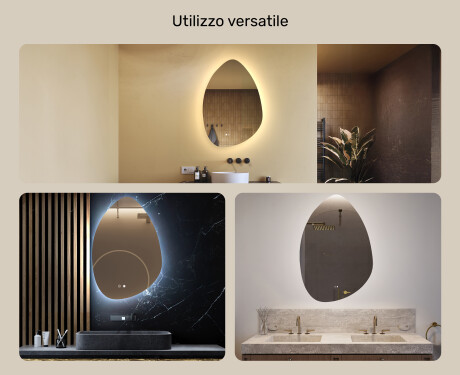 Specchio irregolare con illuminazione, 64×94 cm, bicolore, interruttore touch, tappetino riscaldante #2