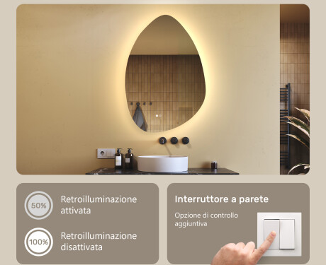 Specchio irregolare con illuminazione, 64×94 cm, bicolore, interruttore touch, tappetino riscaldante #4