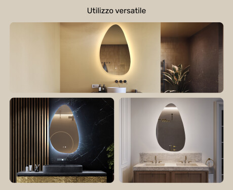 Specchio irregolare con illuminazione, 64×104 cm, bicolore, interruttore touch, tappetino riscaldante #2