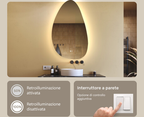 Specchio irregolare con illuminazione, 64×104 cm, bicolore, interruttore touch, tappetino riscaldante #4
