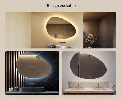 Specchio irregolare con illuminazione, 114×84 cm, bicolore, interruttore touch, tappetino riscaldante #2