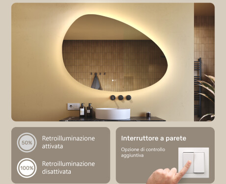 Specchio irregolare con illuminazione, 114×84 cm, bicolore, interruttore touch, tappetino riscaldante #4
