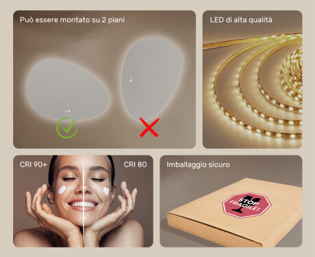 Specchio irregolare con illuminazione, 114×84 cm, bicolore, interruttore touch, tappetino riscaldante #6