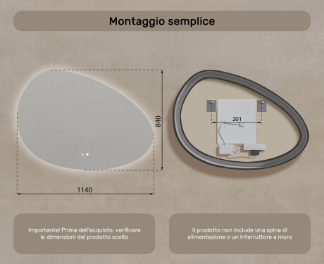 Specchio irregolare con illuminazione, 114×84 cm, bicolore, interruttore touch, tappetino riscaldante #8