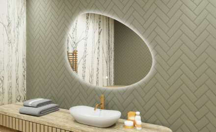 Specchio irregolare con illuminazione, 114×84 cm, bicolore, interruttore touch, tappetino riscaldante