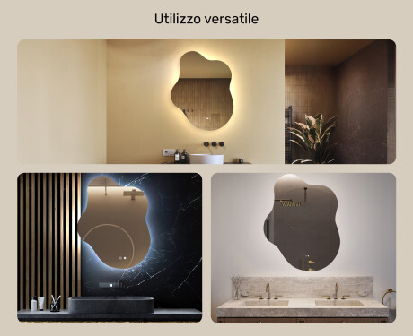 Specchio irregolare con illuminazione, 74×94 cm, bicolore, interruttore touch, tappetino riscaldante #2