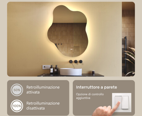 Specchio irregolare con illuminazione, 74×94 cm, bicolore, interruttore touch, tappetino riscaldante #4