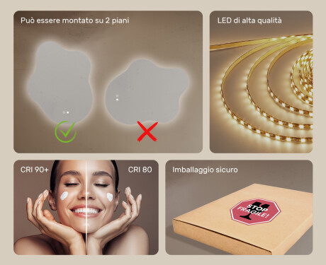 Specchio irregolare con illuminazione, 74×94 cm, bicolore, interruttore touch, tappetino riscaldante #6