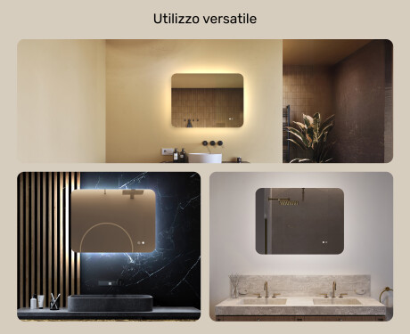 Specchio da bagno arrotondato con illuminazione LED, 80×60 cm, bicolore, interruttore touch, tappetino riscaldante #2