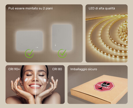 Specchio da bagno arrotondato con illuminazione LED, 80×60 cm, bicolore, interruttore touch, tappetino riscaldante #6