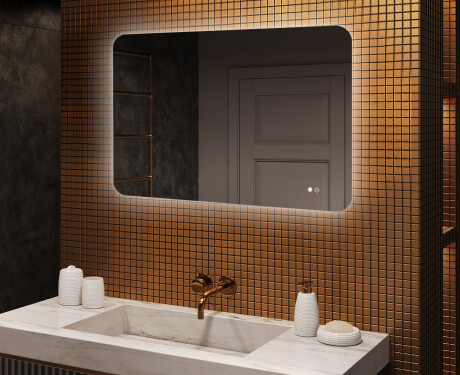 Specchio da bagno arrotondato con illuminazione LED, 100×70 cm, bicolore, interruttore touch, tappetino riscaldante