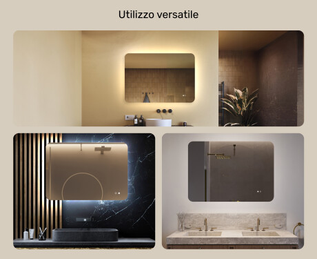 Specchio da bagno arrotondato con illuminazione LED, 100×70 cm, bicolore, interruttore touch, tappetino riscaldante #2