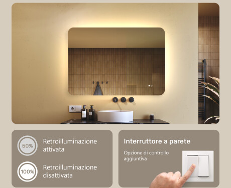 Specchio da bagno arrotondato con illuminazione LED, 100×70 cm, bicolore, interruttore touch, tappetino riscaldante #4