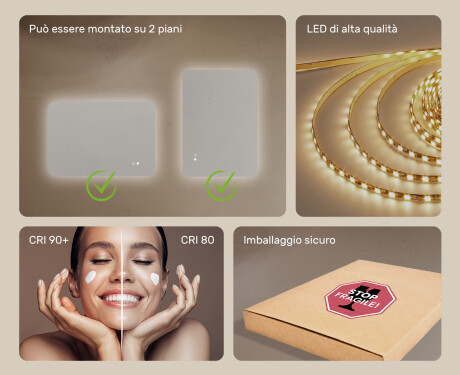 Specchio da bagno arrotondato con illuminazione LED, 100×70 cm, bicolore, interruttore touch, tappetino riscaldante #6