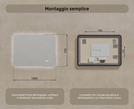 Specchio da bagno arrotondato con illuminazione LED, 100×70 cm, bicolore, interruttore touch, tappetino riscaldante #8