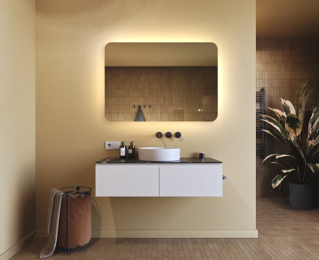 Specchio da bagno arrotondato con illuminazione LED, 100×70 cm, bicolore, interruttore touch, tappetino riscaldante #9