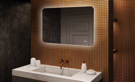 Specchio da bagno arrotondato con illuminazione LED, 100×70 cm, bicolore, interruttore touch, tappetino riscaldante