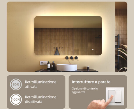 Specchio da bagno arrotondato con illuminazione LED, 120×70 cm, bicolore, interruttore touch, tappetino riscaldante #4
