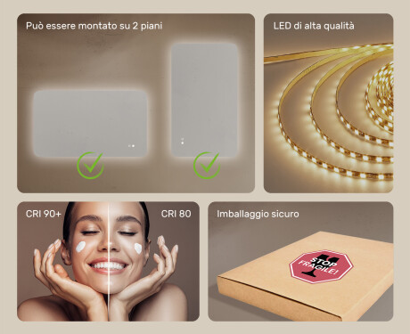 Specchio da bagno arrotondato con illuminazione LED, 120×70 cm, bicolore, interruttore touch, tappetino riscaldante #6