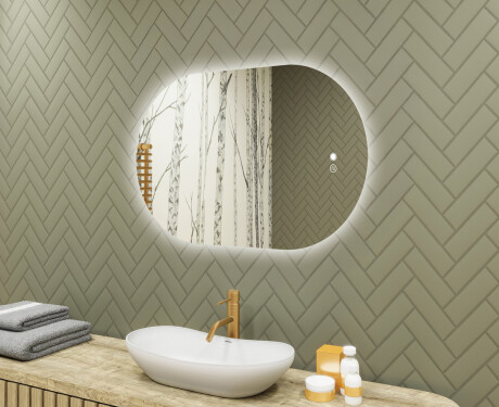 Specchio da bagno illuminato, 80×50 cm, bicolore, interruttore touch, tappetino riscaldante