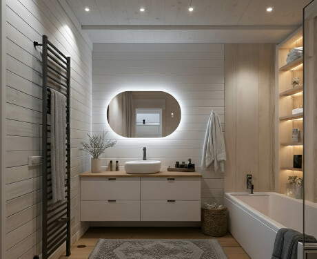 Specchio ovale con illuminazione LED 80x50/50x80 cm, doppio colore, interruttore touch, tappetino riscaldante