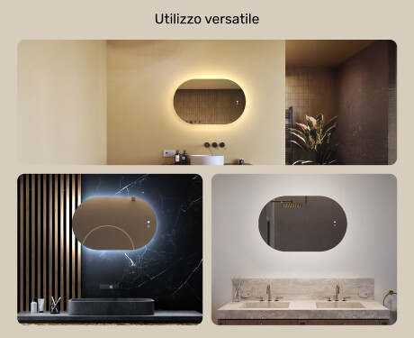 Specchio da bagno illuminato, 80×50 cm, bicolore, interruttore touch, tappetino riscaldante #2