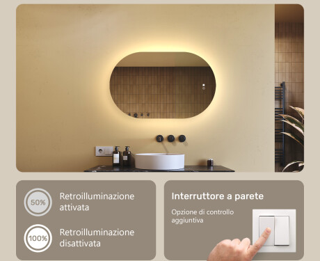 Specchio da bagno illuminato, 80×50 cm, bicolore, interruttore touch, tappetino riscaldante #4