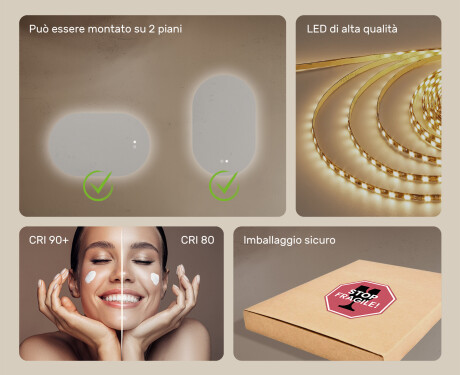 Specchio da bagno illuminato, 80×50 cm, bicolore, interruttore touch, tappetino riscaldante #6
