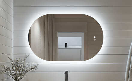Specchio ovale con illuminazione LED 80x50/50x80 cm, doppio colore, interruttore touch, tappetino riscaldante