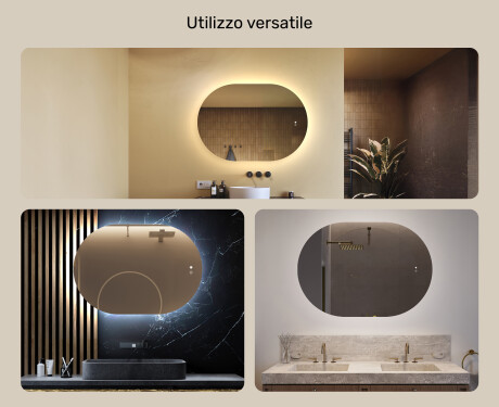 Specchio da bagno illuminato, 100×70 cm, bicolore, interruttore touch, tappetino riscaldante #2