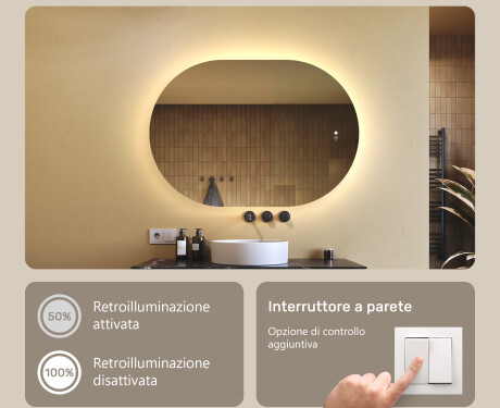Specchio da bagno illuminato, 100×70 cm, bicolore, interruttore touch, tappetino riscaldante #4