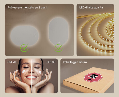 Specchio da bagno illuminato, 100×70 cm, bicolore, interruttore touch, tappetino riscaldante #6
