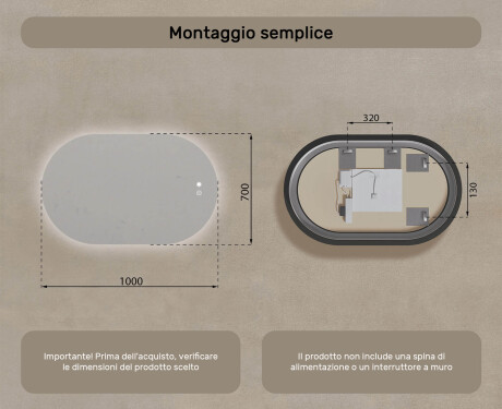 Specchio da bagno illuminato, 100×70 cm, bicolore, interruttore touch, tappetino riscaldante #8